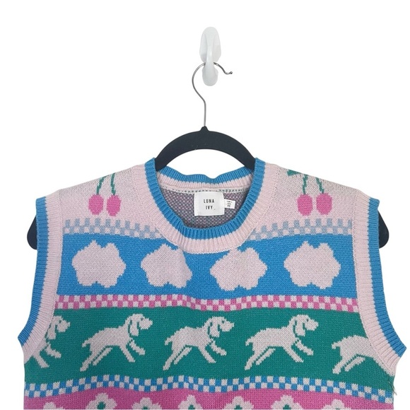 Luna Ivy Blue Pink Sweater Vest NWT XS - Picture 3 of 10